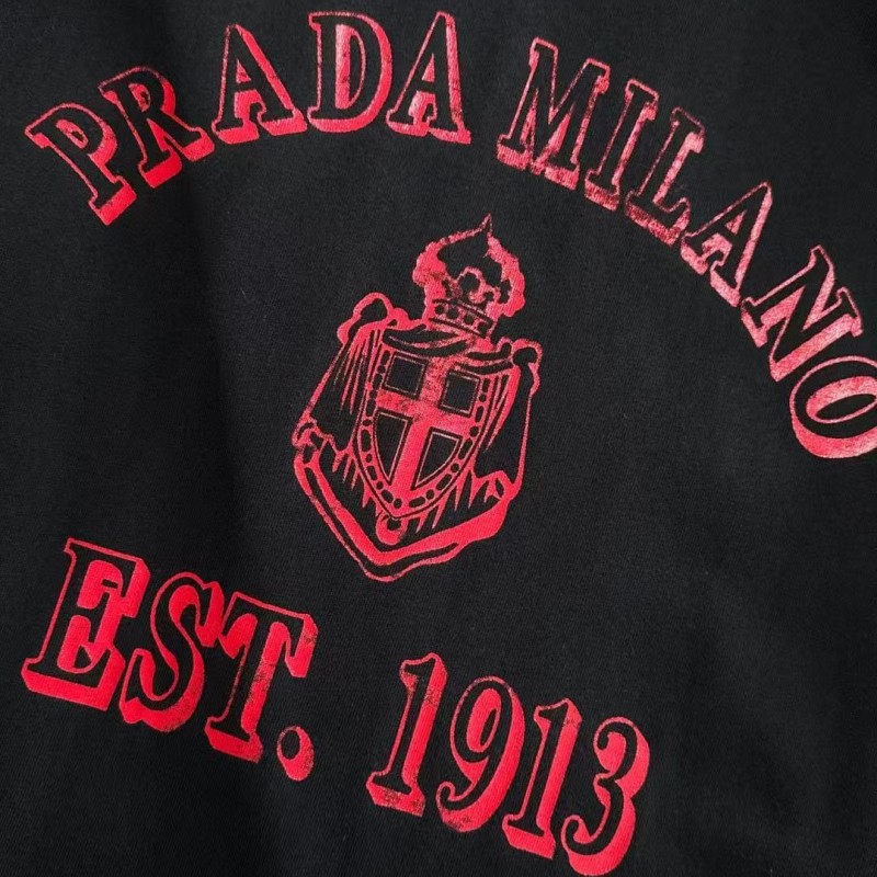 Pra*a 2025 Spring and Summer Latest Round Neck Fashion Short Sleeve