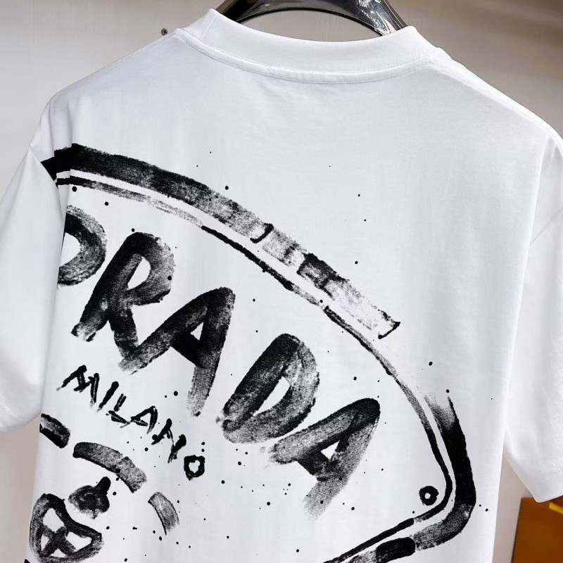 Pra*a 2025 new printed cotton T-shirt