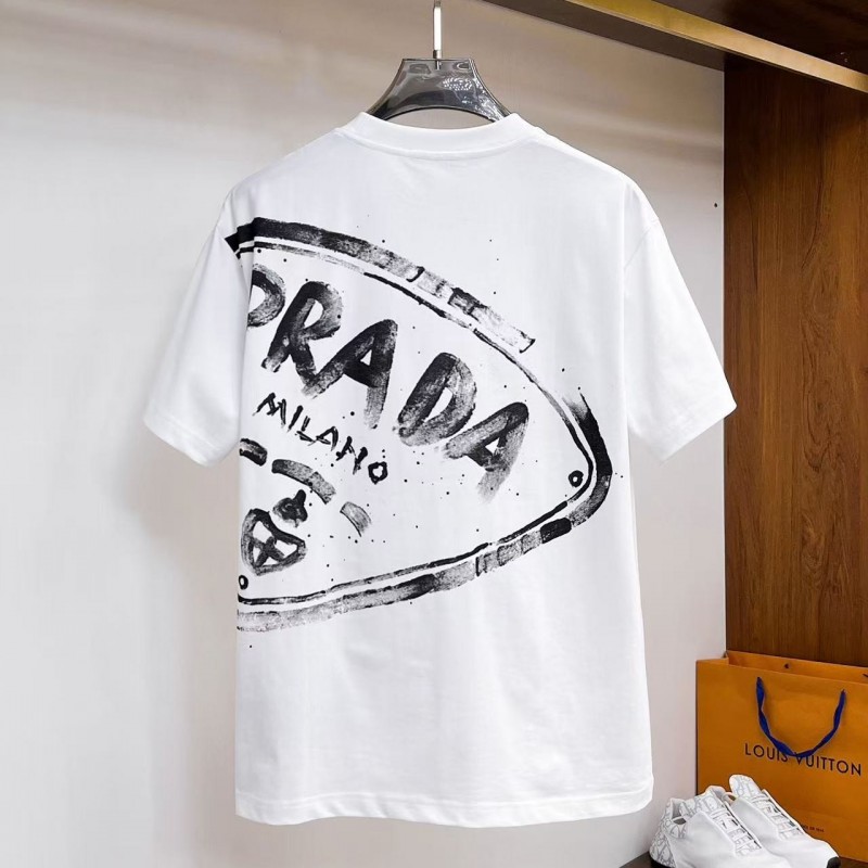 Pra*a 2025 new printed cotton T-shirt