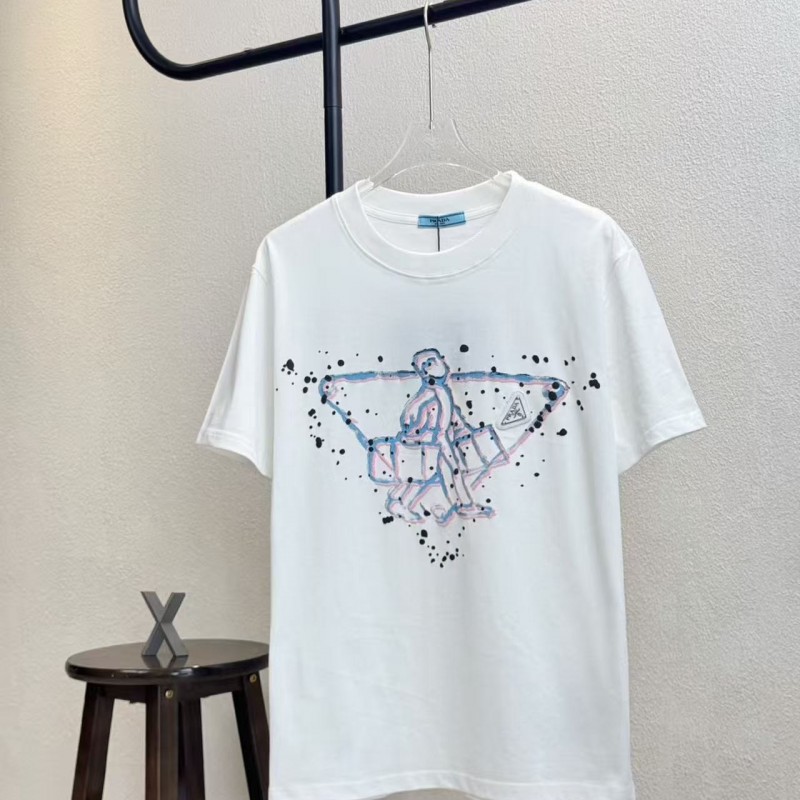 Pra*a 2025 new printed cotton T-shirt