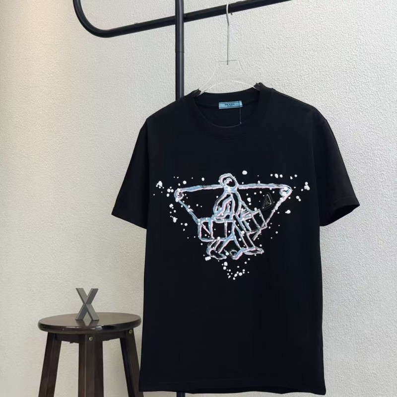 Pra*a 2025 new printed cotton T-shirt