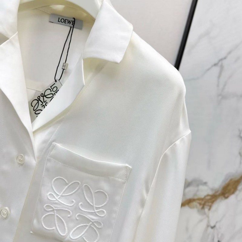 L0ew* SpringSummer new embroidered smooth style loose acetate shirt