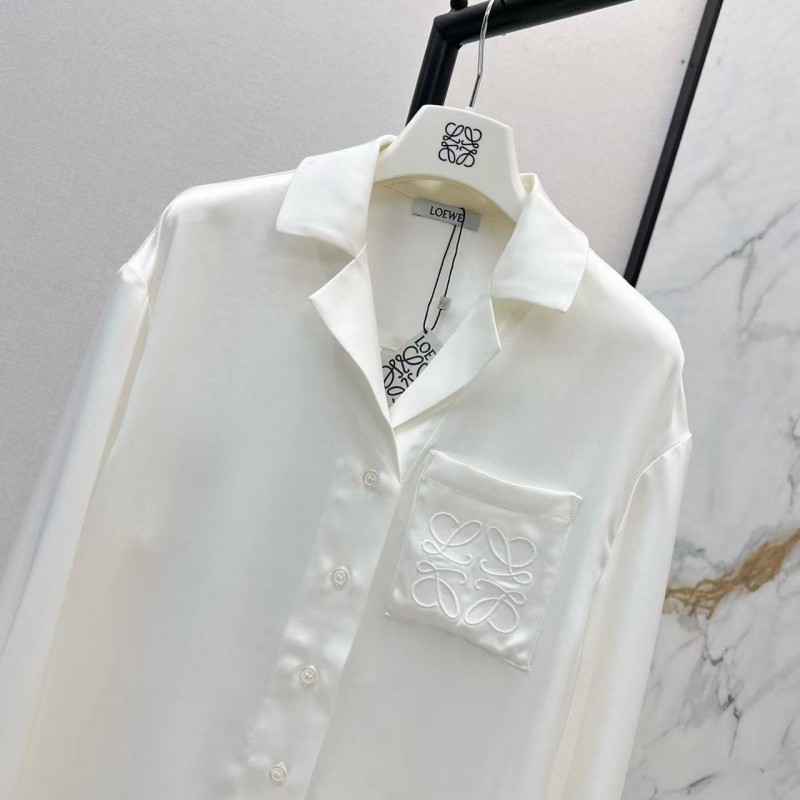 L0ew* SpringSummer new embroidered smooth style loose acetate shirt