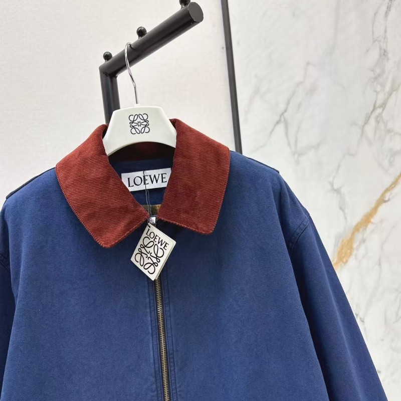 L0ew* Spring and Summer New Color-blocking Series Lapel Mid-length Casual Jacket