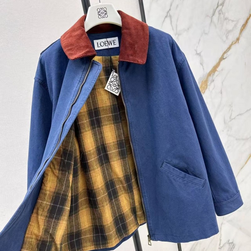 L0ew* Spring and Summer New Color-blocking Series Lapel Mid-length Casual Jacket