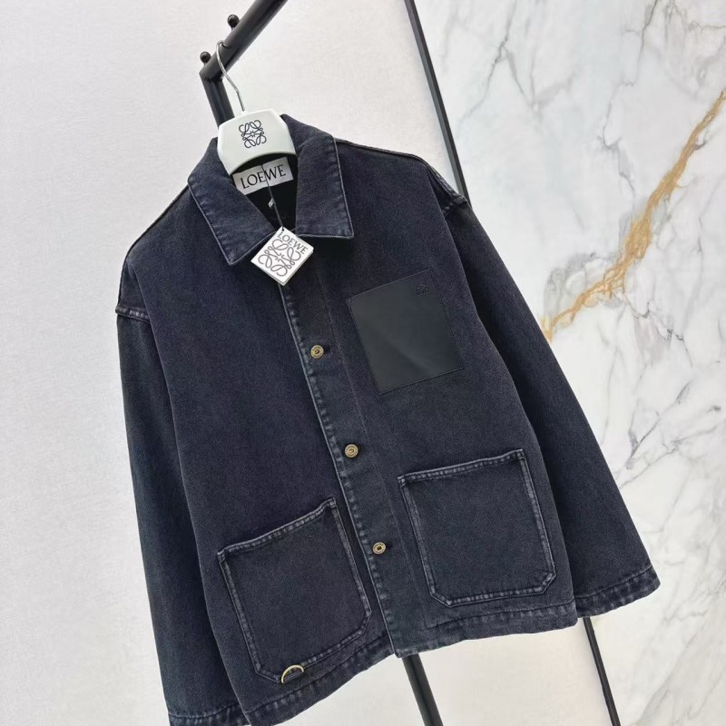 L0ew* SpringSummer New Vintage Leather Brand Decorated Denim Jacket