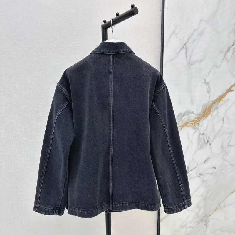 L0ew* SpringSummer New Vintage Leather Brand Decorated Denim Jacket