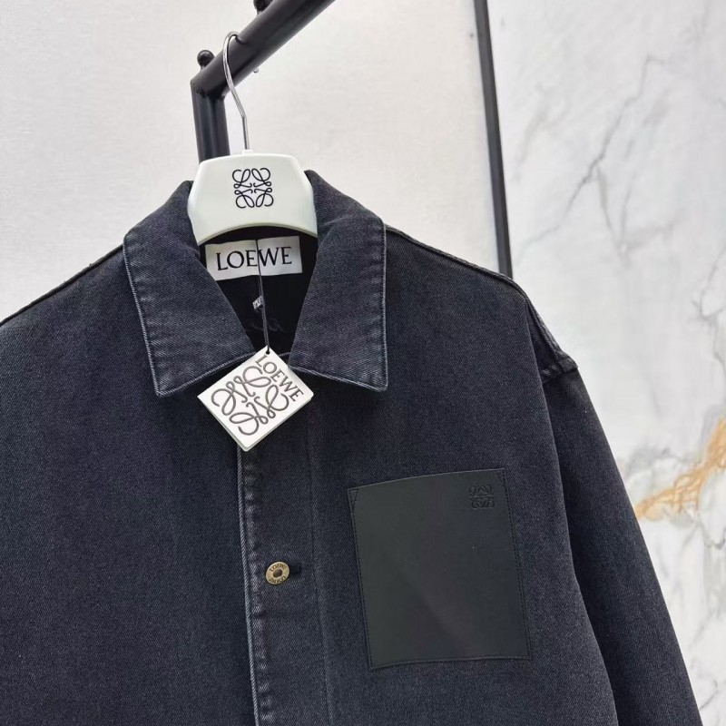 L0ew* SpringSummer New Vintage Leather Brand Decorated Denim Jacket