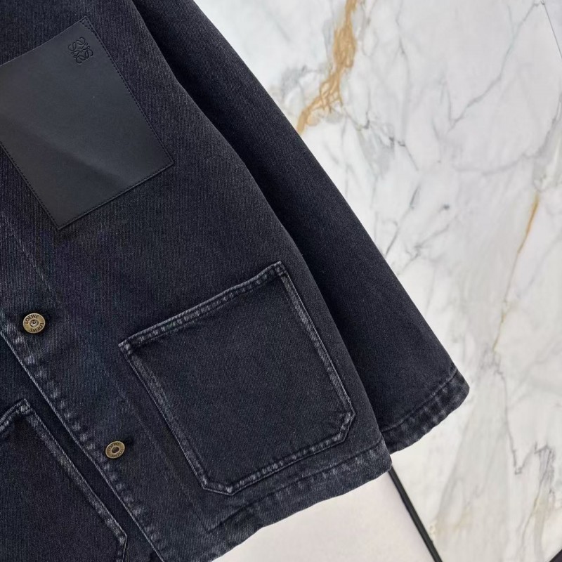 L0ew* SpringSummer New Vintage Leather Brand Decorated Denim Jacket