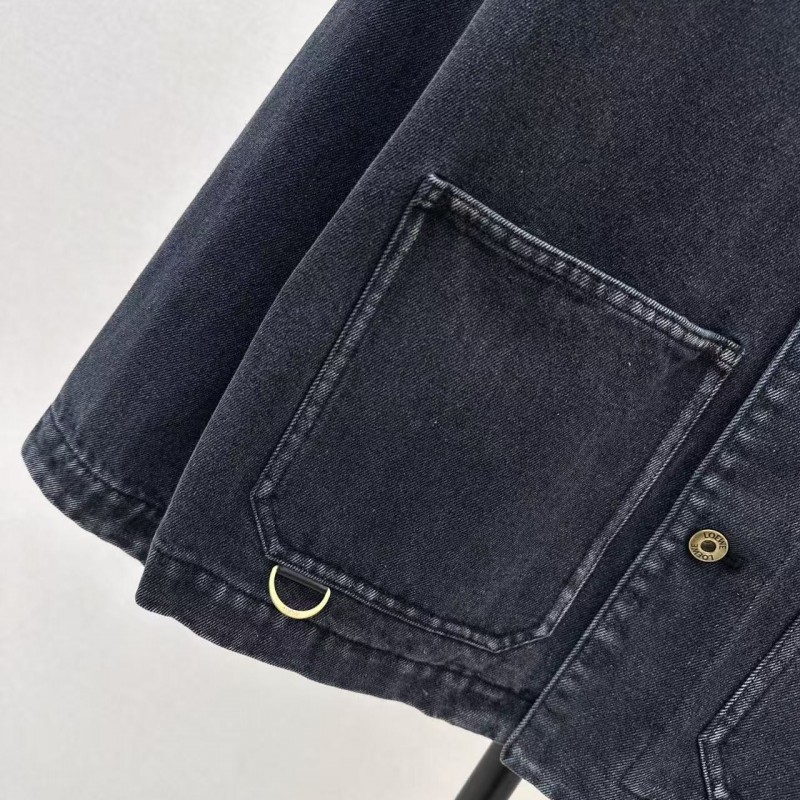 L0ew* SpringSummer New Vintage Leather Brand Decorated Denim Jacket