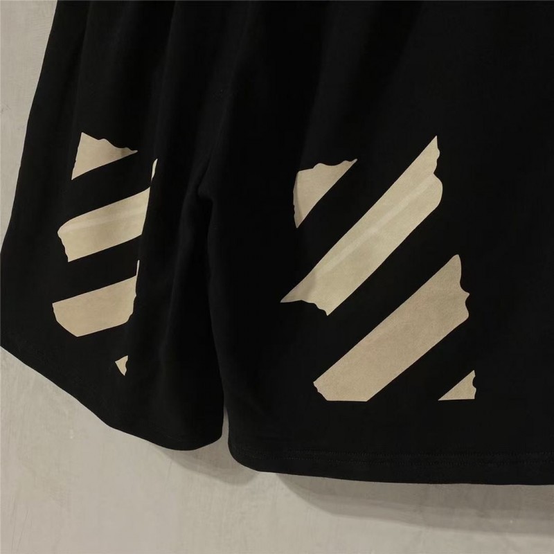 Off White new gold-stamped warning line cotton shorts