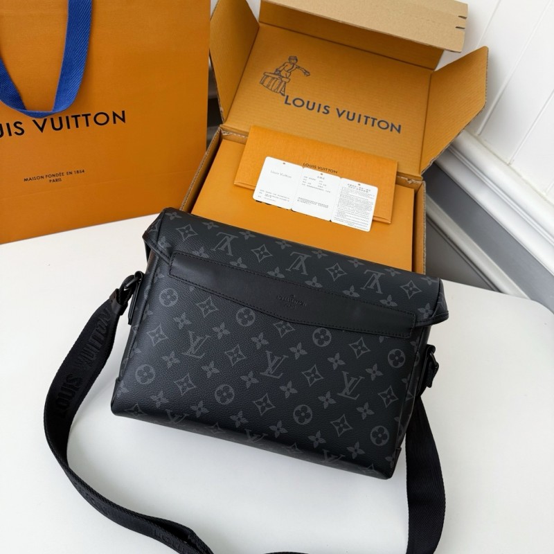 LV VOYAGER Small Black Floral Postman Bag M12517,Size:22.5*11*33