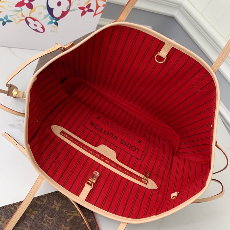 L0*is V*t0n NEVERFULL Apricot Medium Shopping Bag M41177, Top Quality Size: 31 * 28 * 14cm