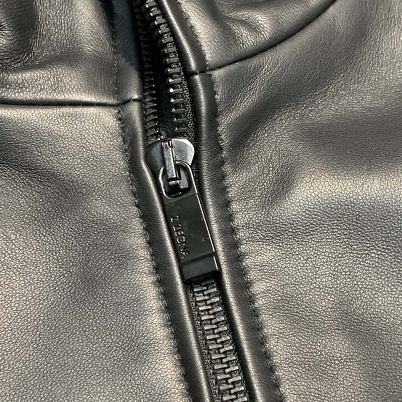 Zegna Stand collar leather jacket