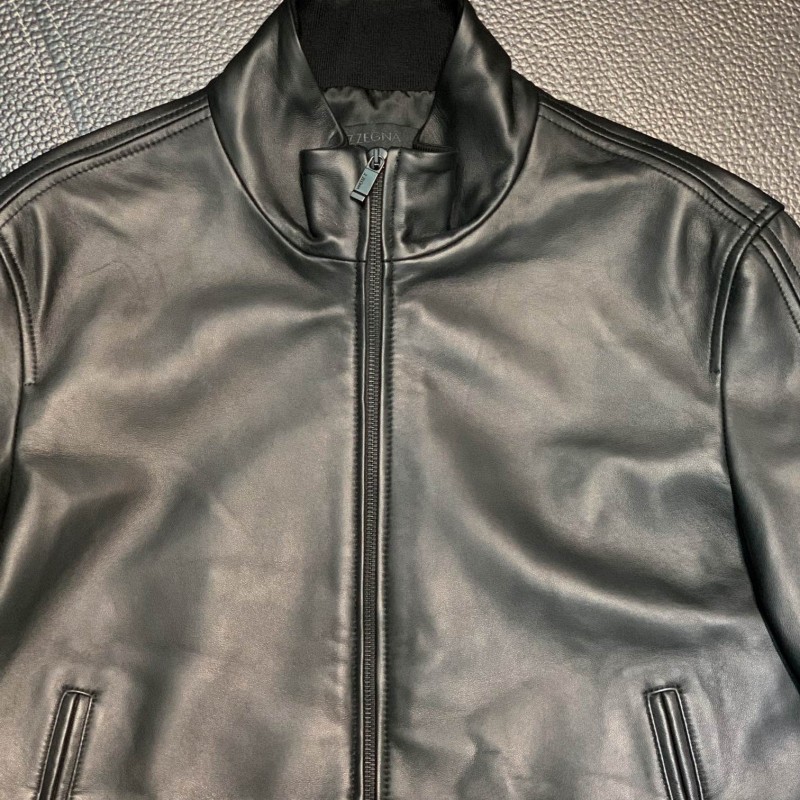 Zegna Stand collar leather jacket