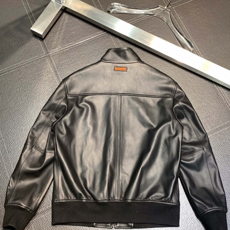 Zegna Stand collar leather jacket