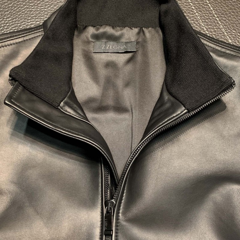 Zegna Stand collar leather jacket