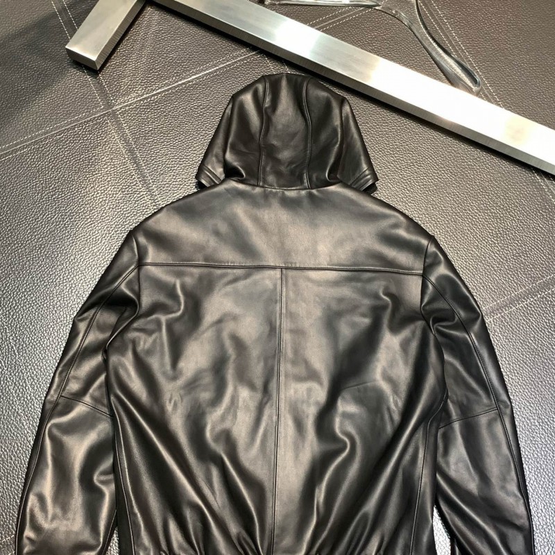 Zegna hooded leather jacket