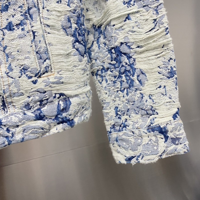 L0*is V*t0n Floral jacquard fringed denim jacket