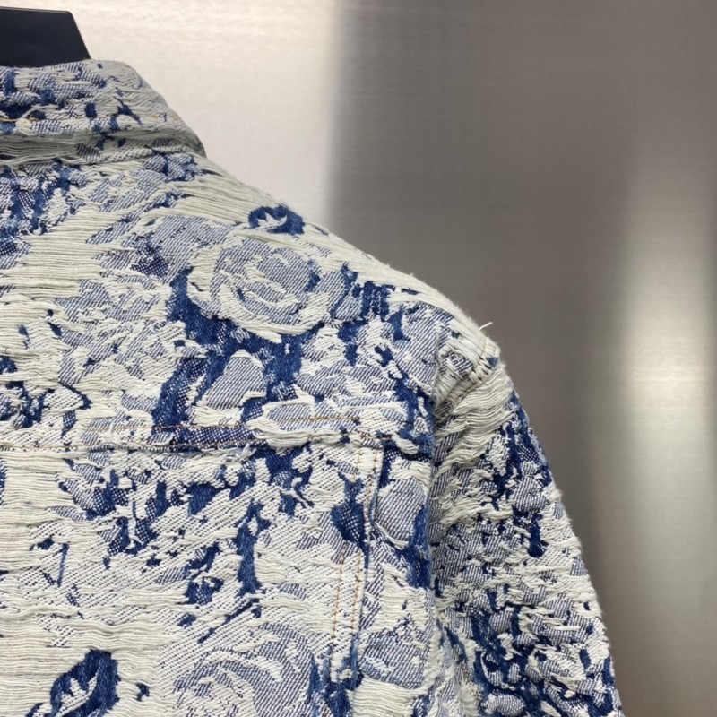 L0*is V*t0n Floral jacquard fringed denim jacket