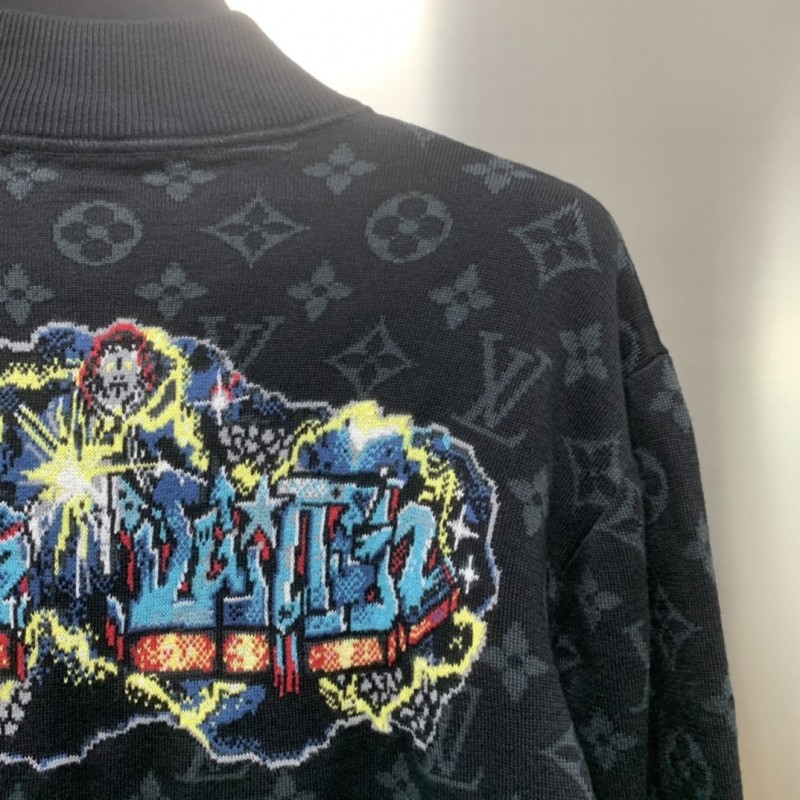 L0*is V*t0n graffiti jacquard knit zipped jacket