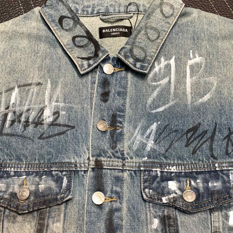 Ba*len*cia*ga Lapel graffiti denim jacket