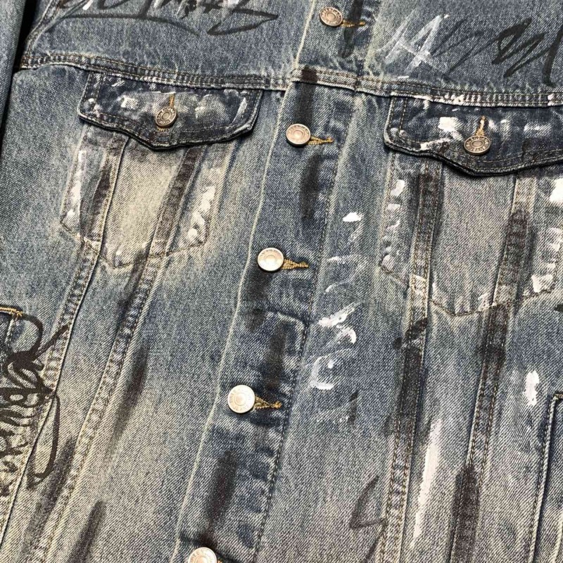 Ba*len*cia*ga Lapel graffiti denim jacket