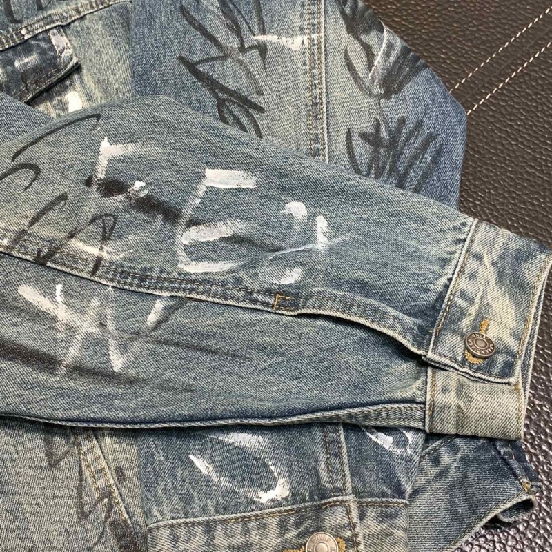 Ba*len*cia*ga Lapel graffiti denim jacket