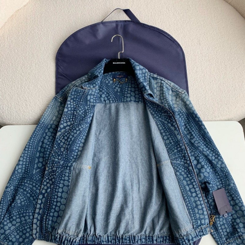 L0*is V*t0n Classic Logo printed all over patchwork denim jacket