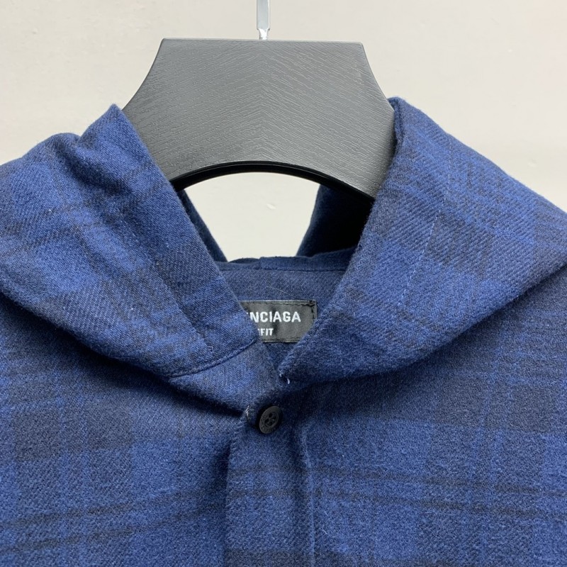 Ba*len*cia*ga plaid shirt hooded jacket