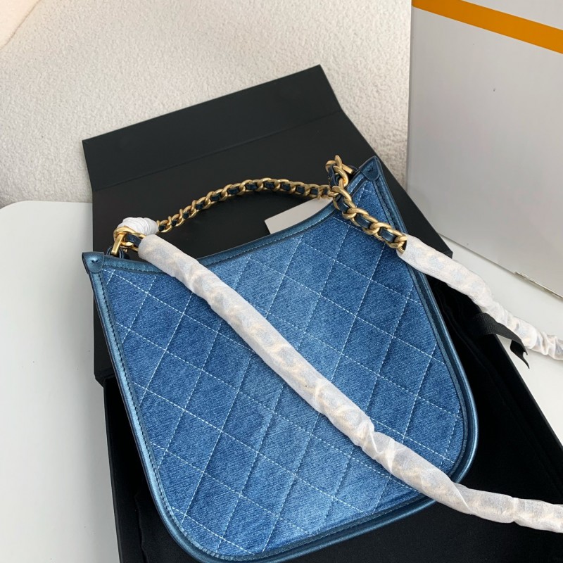 Ch*el Denim Hobo pocket straggler shoulder bag  Size：22*6*24cm