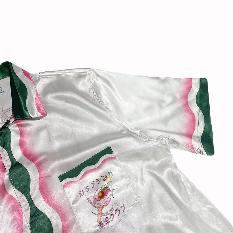 Casablanca SS22 spring and summer, pink and green wavy print color bump short-sleeved shirt