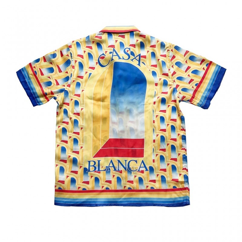 Casablanca Dream Gate, White twill silk short sleeve shirt