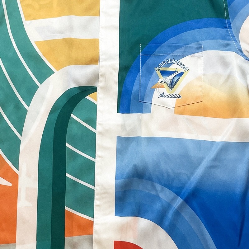 Casablanca Painted Plaid aircraft printed silk casual short-sleeved shirt