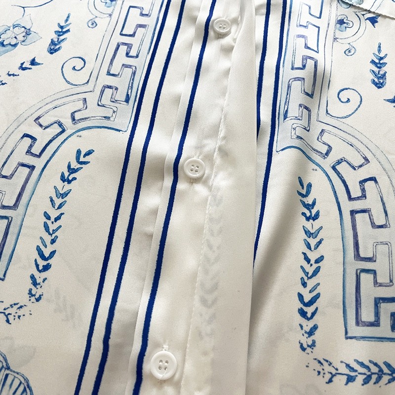 Casablanca 23SS Blue Marble Swan Hawaiian long sleeve shirt