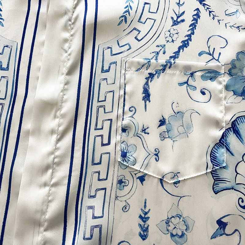 Casablanca 23SS Blue Marble Swan Hawaiian long sleeve shirt